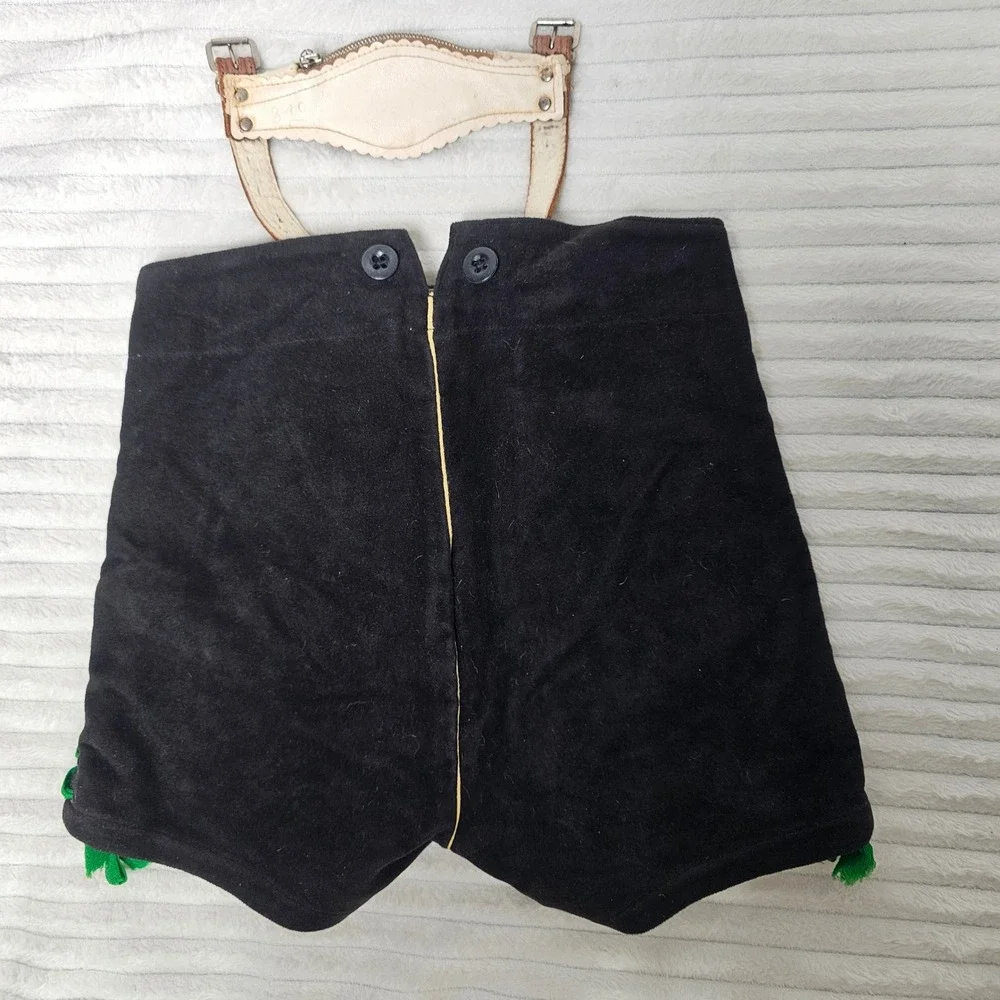 Boys Lederhosen Shorts Size 2 Black Green Embroidered Vintage Alpine Bavarian